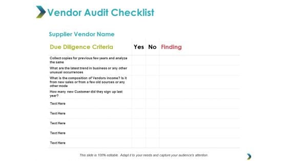 Vendor Audit Checklist Ppt Powerpoint Presentation Show Example