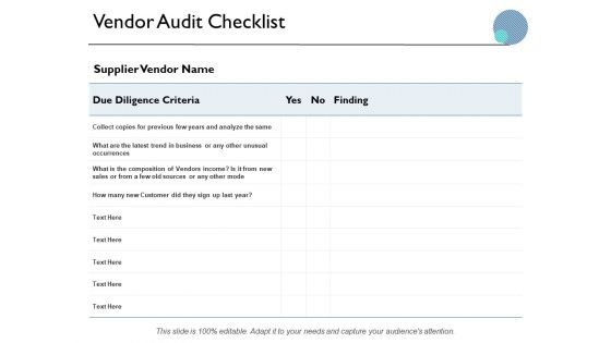 Vendor Audit Checklist Ppt PowerPoint Presentation Summary File Formats