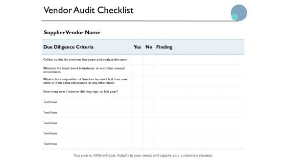 Vendor Audit Checklist Ppt PowerPoint Presentation Summary File Formats