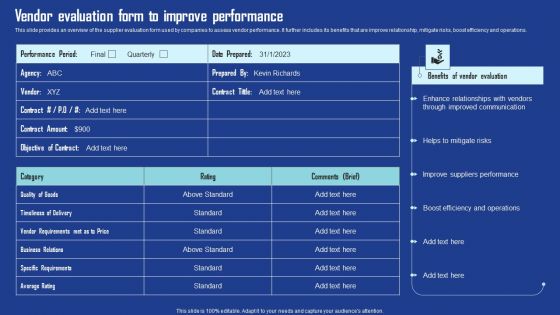 Vendor Evaluation Form To Improve Performance Demonstration PDF