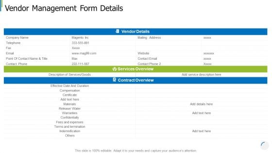 Vendor Management Form Details Microsoft PDF