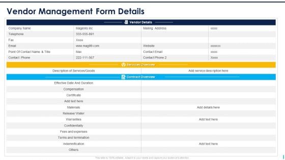 Vendor Management Form Details Ppt Infographic Template Design Inspiration PDF