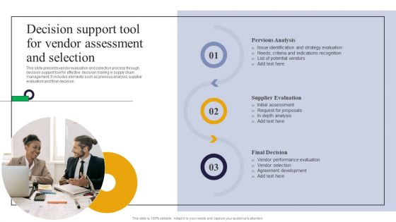 Vendor Performance Analysis And Administration Decision Support Tool For Vendor Assessment And Selection Icons PDF