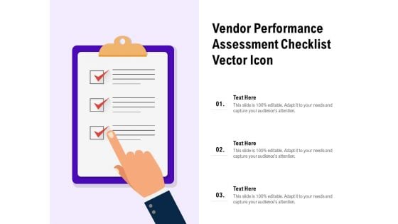 Vendor Performance Assessment Checklist Vector Icon Ppt PowerPoint Presentation Show Inspiration PDF