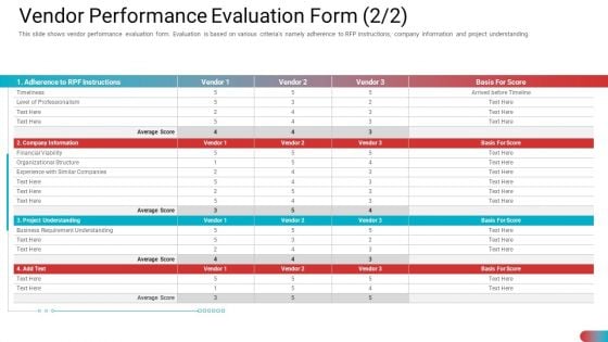 Vendor Performance Evaluation Form Average Professional PDF