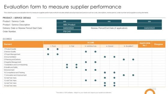 Vendor Relation Management Techniques Evaluation Form To Measure Supplier Performance Rules PDF