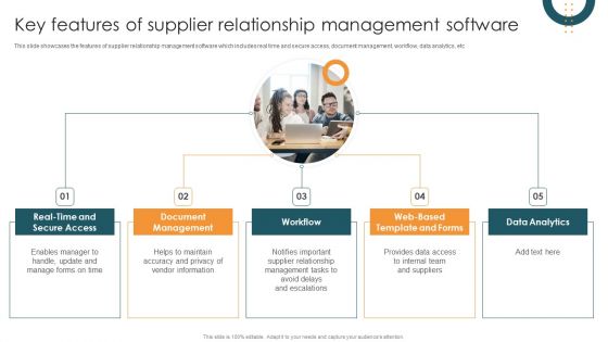 Vendor Relation Management Techniques Key Features Of Supplier Relationship Management Software Download PDF