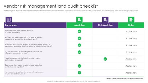 Vendor Risk Management And Audit Checklist Vendor Management System Deployment Graphics PDF