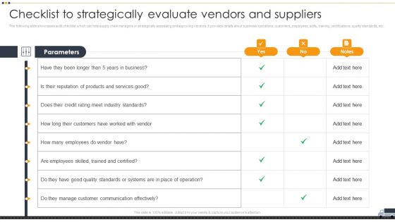 Vendor Selection And Evaluation Techniques Checklist To Strategically Evaluate Demonstration PDF