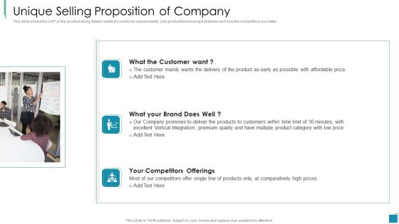 Venture Capital Pitch Decks For Private Companies Unique Selling Proposition Of Company Icons PDF