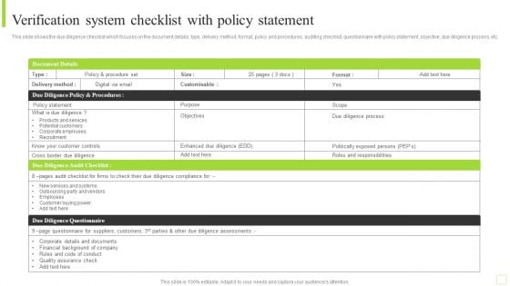 Verification System Checklist With Policy Statement Microsoft PDF