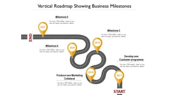 Vertical Roadmap Showing Business Milestones Ppt PowerPoint Presentation Gallery Example PDF