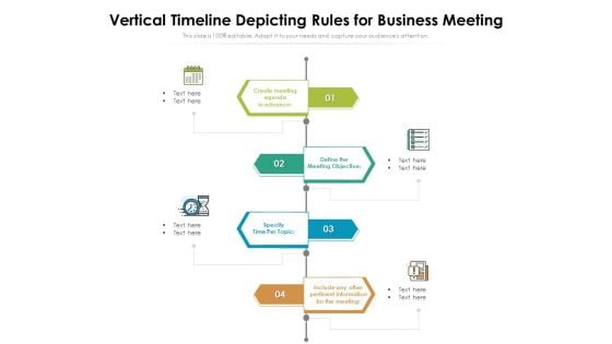 Vertical Timeline Depicting Rules For Business Meeting Ppt Inspiration PDF