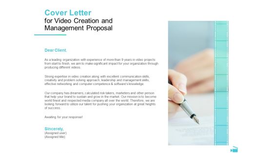 Video Development And Administration Cover Letter For Video Creation And Management Proposal Microsoft PDF Video Development And Administration Cover Letter For Video Creation And Management Proposal Microsoft PDF