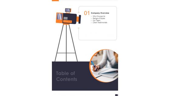 Video Making Service Proposal Table Of Contents One Pager Sample Example Document Video Making Service Proposal Table Of Contents One Pager Sample Example Document