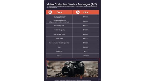 Video Production Service Packages One Pager Sample Example Document