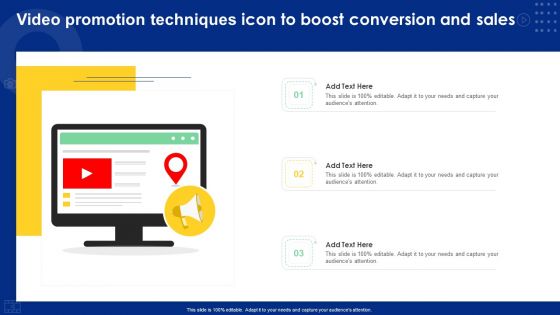 Video Promotion Techniques Icon To Boost Conversion And Sales Ppt Visual Aids Infographics PDF