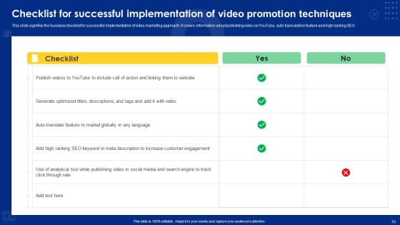 Video Promotion Techniques Ppt PowerPoint Presentation Complete Deck With Slides Slide10
