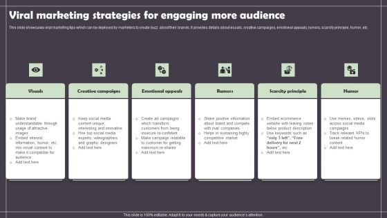 Viral Marketing Strategies For Engaging More Audience Slides PDF