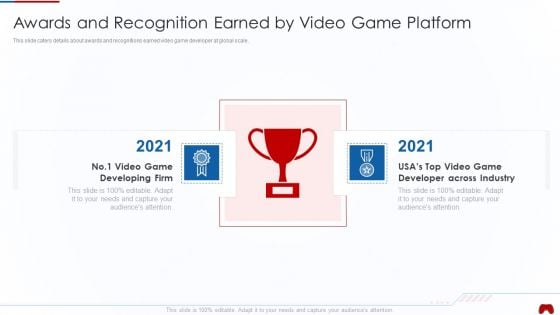 Virtual Adventure Gaming Investor Elevator Pitch Deck Awards And Recognition Earned By Video Sample PDF Virtual Adventure Gaming Investor Elevator Pitch Deck Awards And Recognition Earned By Video Sample PDF