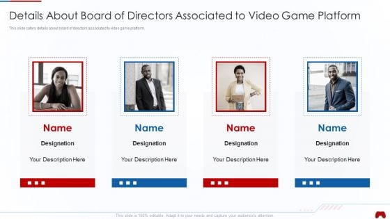 Virtual Adventure Gaming Investor Elevator Pitch Deck Details About Board Of Directors Themes PDF