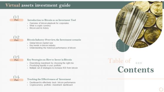 Virtual Assets Investment Guide Table Of Contents Ppt Infographic Template Influencers PDF