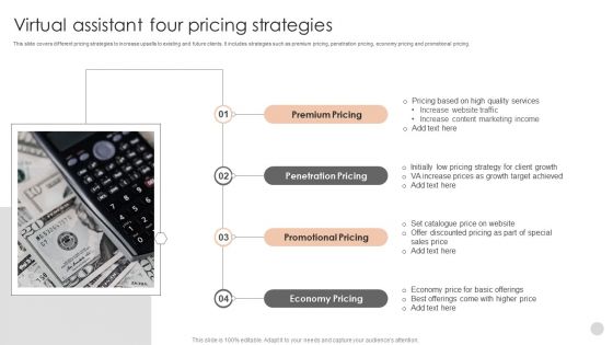 Virtual Assistant Four Pricing Strategies Diagrams PDF