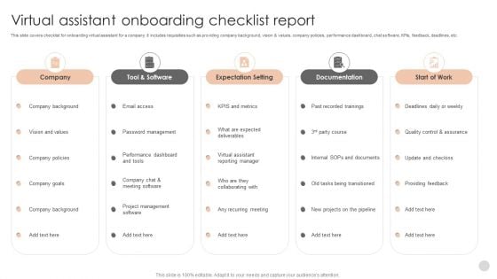 Virtual Assistant Onboarding Checklist Report Pictures PDF