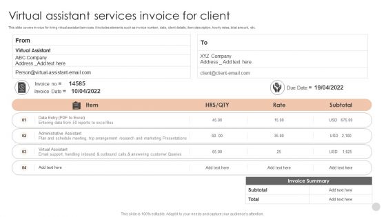 Virtual Assistant Services Invoice For Client Topics PDF
