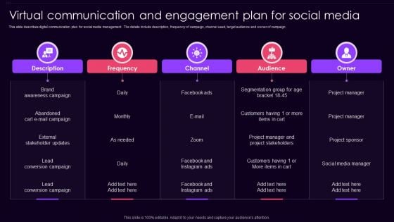 Virtual Communication And Engagement Plan For Social Media Introduction PDF