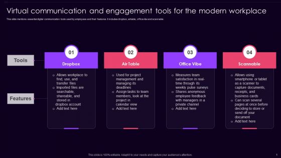 Virtual Communication And Engagement Tools For The Modern Workplace Infographics PDF Virtual Communication And Engagement Tools For The Modern Workplace Infographics PDF