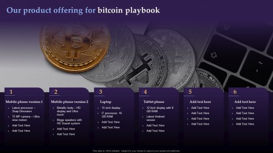 Virtual Currency Investment Guide For Companies Our Product Offering For Bitcoin Playbook Ideas PDF