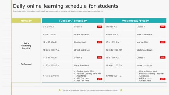 Virtual Learning Playbook Daily Online Learning Schedule For Students Graphics PDF