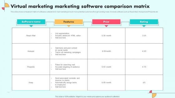 Virtual Marketing Marketing Software Comparison Matrix Portrait PDF