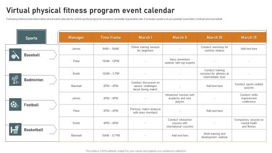 Virtual Physical Fitness Program Event Calendar Mockup PDF