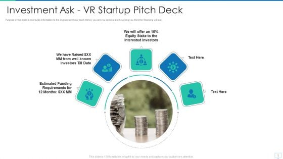 Virtual Reality Investor Financing Investment Ask VR Startup Pitch Deck Download PDF