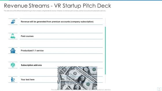 Virtual Reality Investor Financing Revenue Streams VR Startup Pitch Deck Guidelines PDF