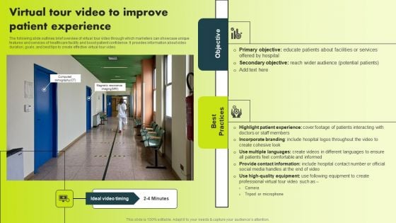 Virtual Tour Video To Improve Patient Experience Summary PDF