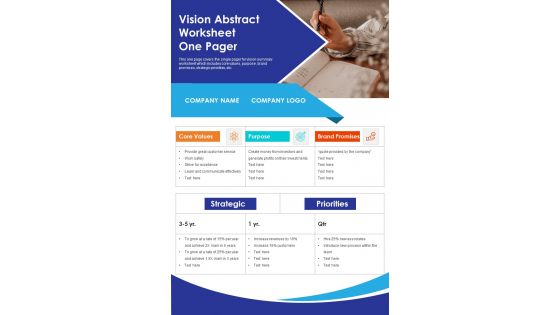 Vision Abstract Worksheet One Pager PDF Document PPT Template