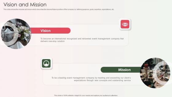 Vision And Mission Event Organizer And Coordinator Company Profile Mockup PDF
