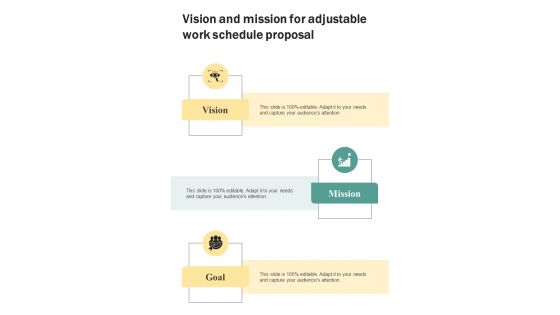 Vision And Mission For Adjustable Work Schedule Proposal One Pager Sample Example Document Vision And Mission For Adjustable Work Schedule Proposal One Pager Sample Example Document