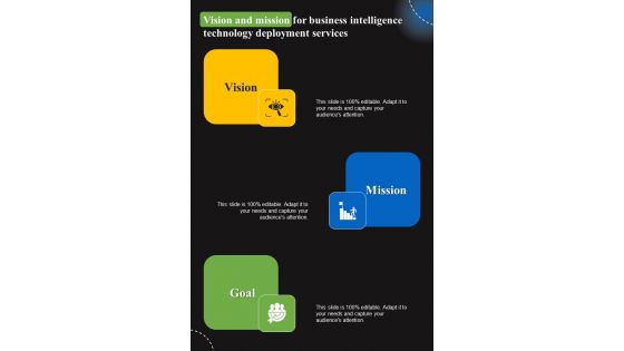 Vision And Mission For Business Intelligence Technology Deployment Services One Pager Sample Example Document