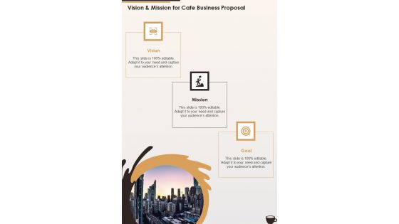 Vision And Mission For Cafe Business Proposal One Pager Sample Example Document