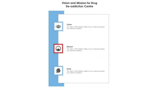 Vision And Mission For Drug De Addiction Centre One Pager Sample Example Document