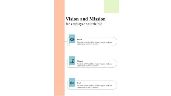 Vision And Mission For Employee Shuttle Bid One Pager Sample Example Document