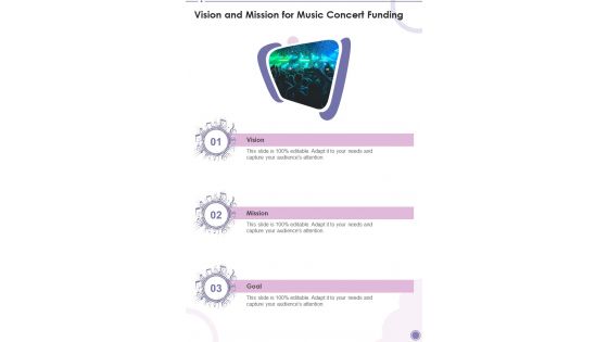 Vision And Mission For Music Concert Funding One Pager Sample Example Document