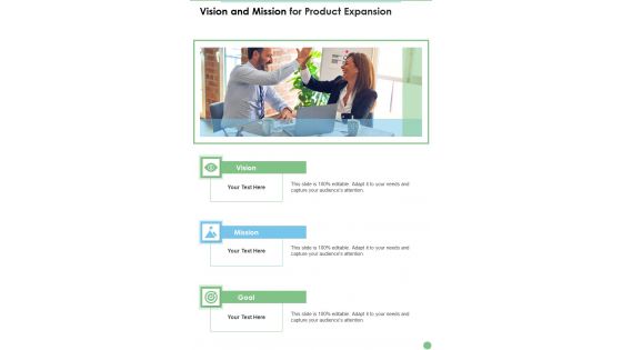 Vision And Mission For Product Expansion One Pager Sample Example Document