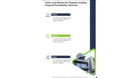 Vision And Mission For Property Funding Proposal Presentation Services One Pager Sample Example Document