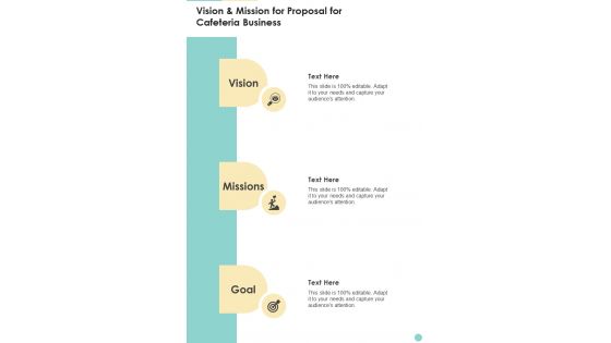 Vision And Mission For Proposal For Cafeteria Business One Pager Sample Example Document Vision And Mission For Proposal For Cafeteria Business One Pager Sample Example Document
