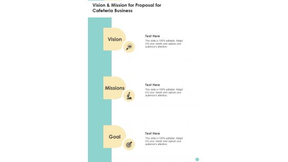 Vision And Mission For Proposal For Cafeteria Business One Pager Sample Example Document